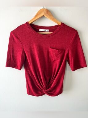 Wilfred Free Red Twist-Knot Short Sleeve Top Size XS Slightly Cropped -flirty